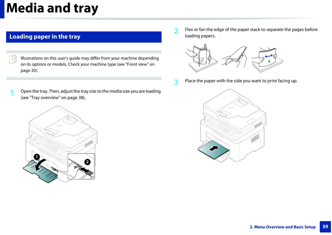 Samsung M207x manual Loading paper in the tray 