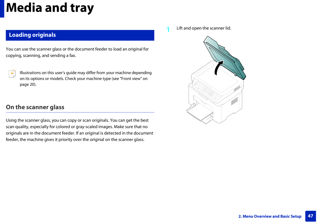 Samsung M207x manual On the scanner glass, Loading originals 