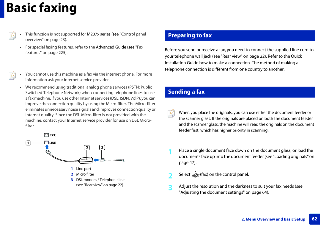 Samsung M207x manual Basic faxing, Preparing to fax, Sending a fax 