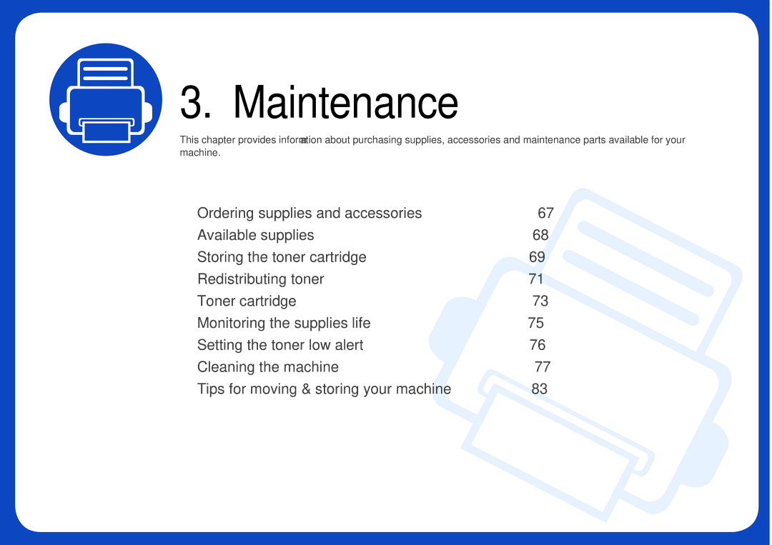 Samsung M207x manual Maintenance 