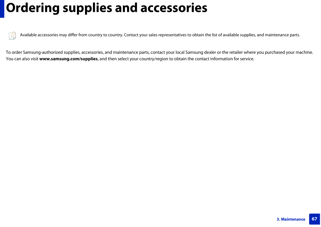 Samsung M207x manual Ordering supplies and accessories 