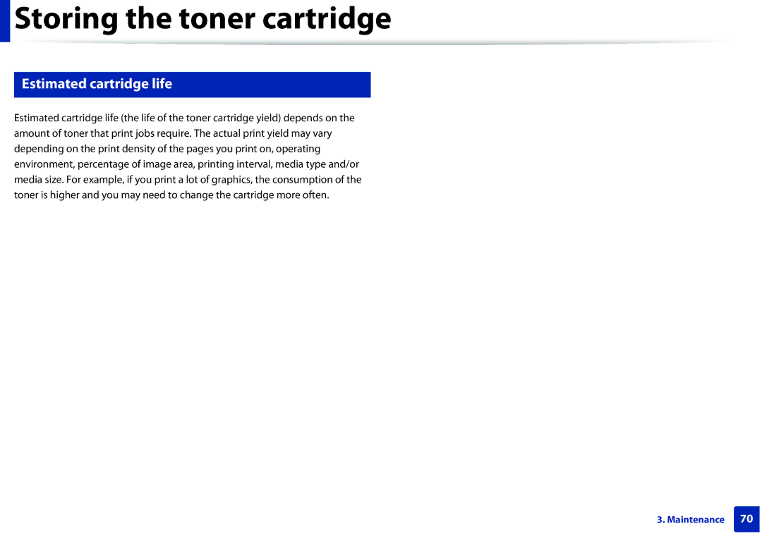 Samsung M207x manual Estimated cartridge life 