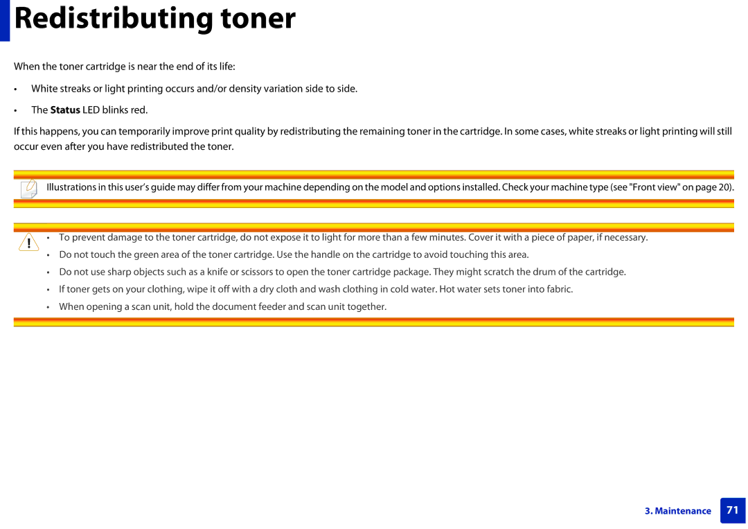 Samsung M207x manual Redistributing toner 