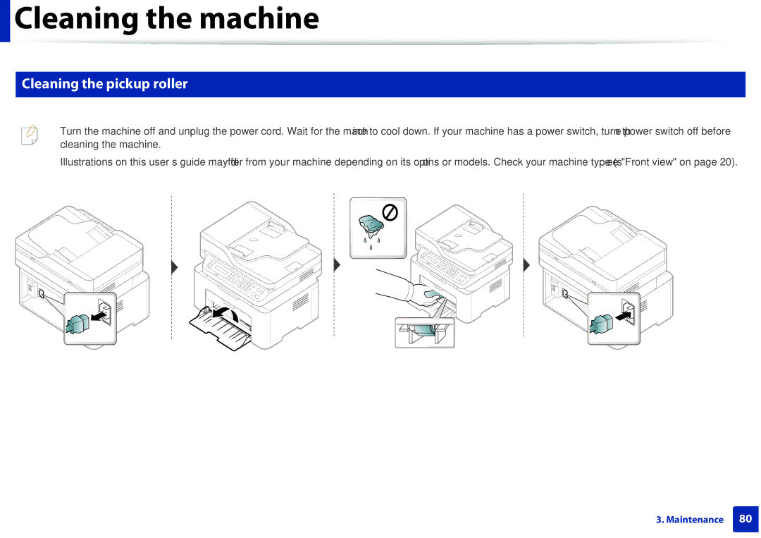 Samsung M207x manual Cleaning the pickup roller 