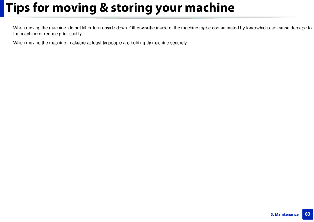 Samsung M207x manual Tips for moving & storing your machine 