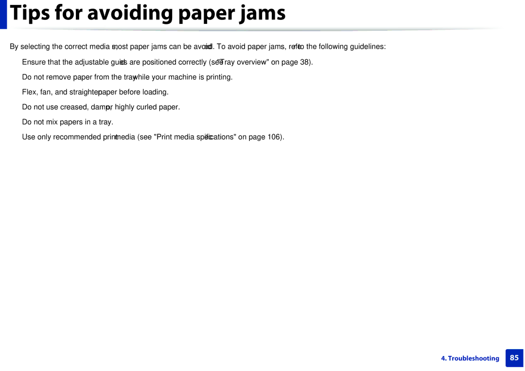 Samsung M207x manual Tips for avoiding paper jams 