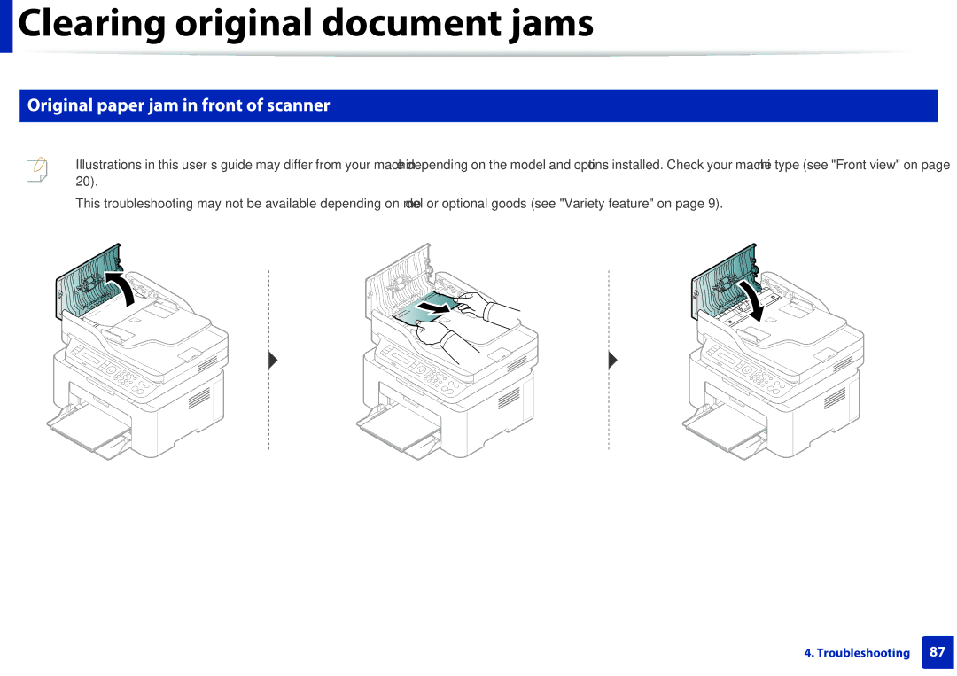 Samsung M207x manual Original paper jam in front of scanner 