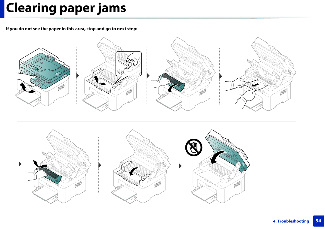 Samsung M207x manual Clearing paper jams 