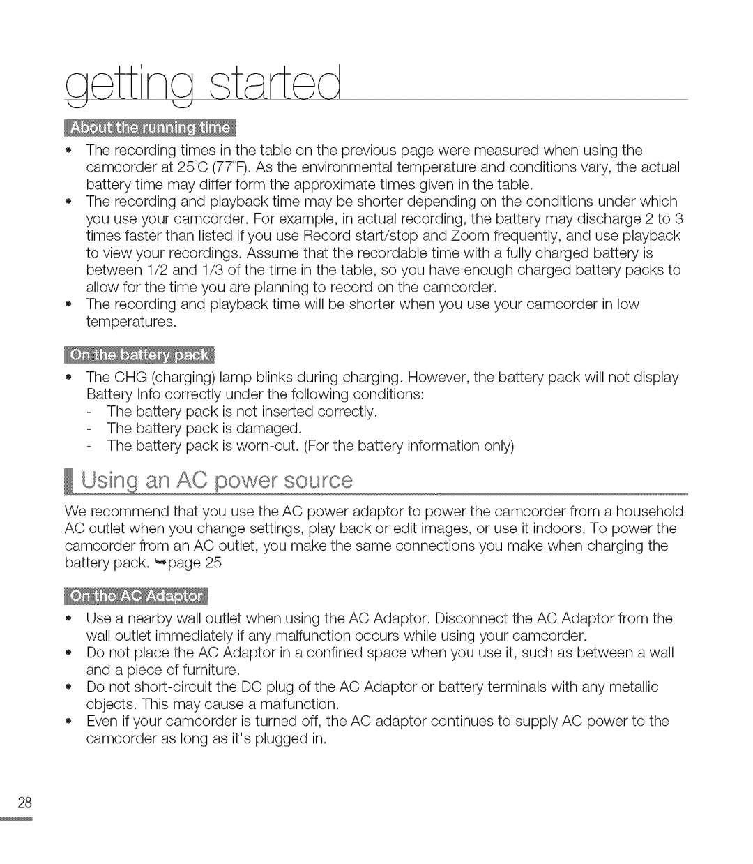 Samsung M20BN, M20SN user manual Using an AC power source 