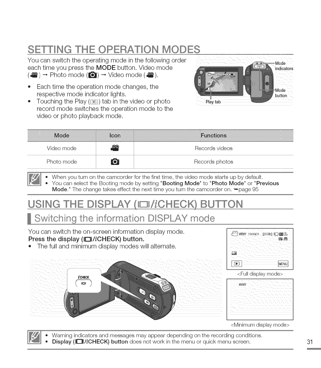 Samsung M20SN, M20BN Setting the Operation Modes, Using the Dsplay ID#CHECK Button, Switching the information Dispy mode 