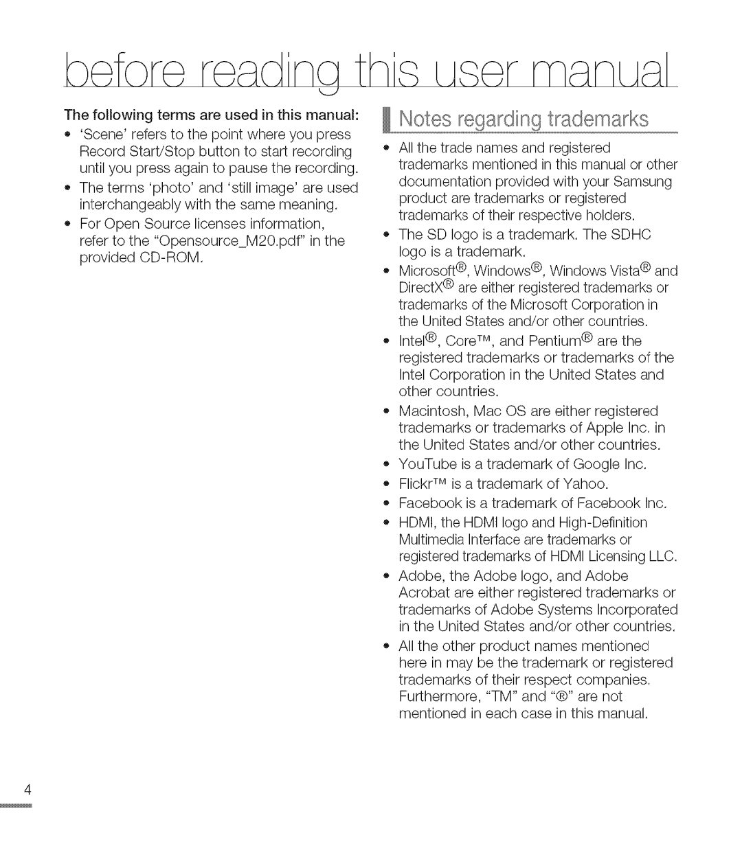 Samsung M20BN, M20SN user manual ProvidedCD-ROM, OThetermsphotoandstillimageareused, Interchangeablywiththesamemeaning 