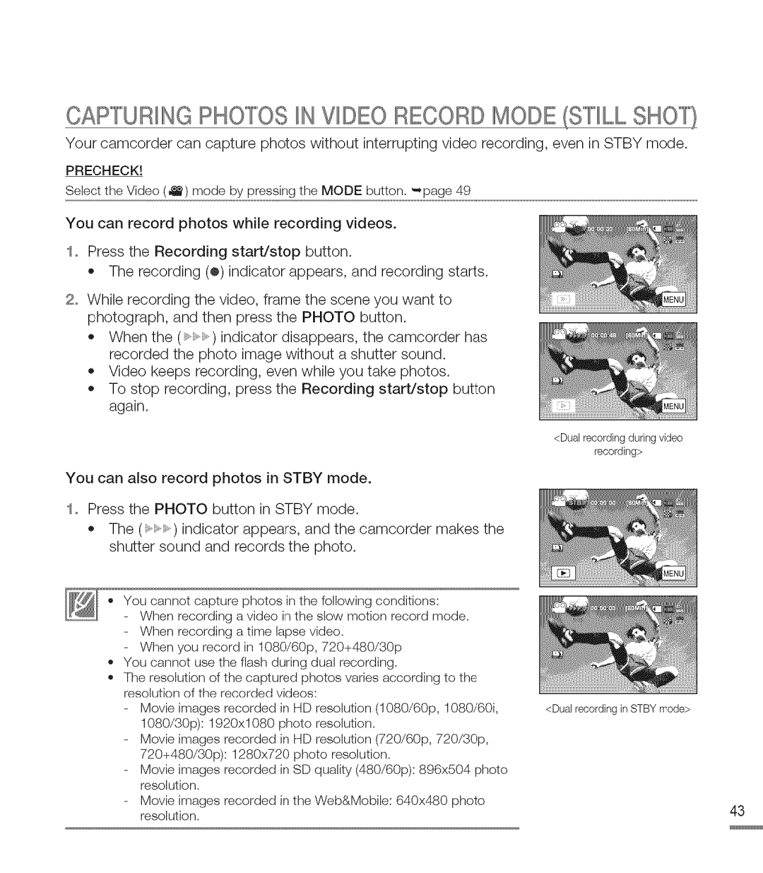 Samsung M20SN, M20BN user manual CAPIURIIII/GPHOTOS 11111VIDEO Record Mode Siill Shoi 