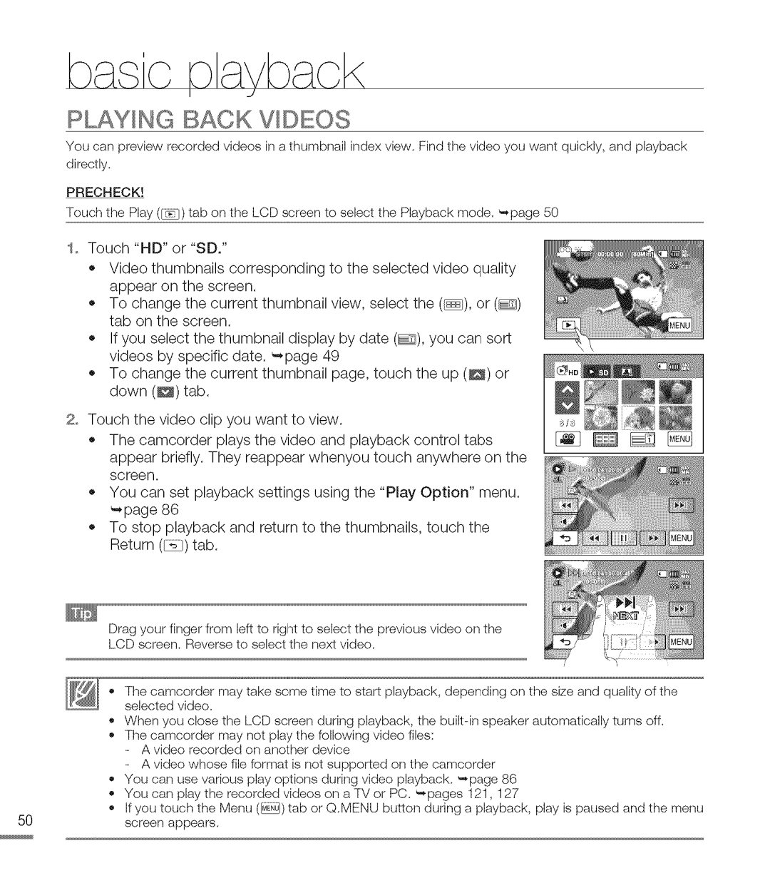 Samsung M20BN, M20SN user manual Playing Back V Deos 