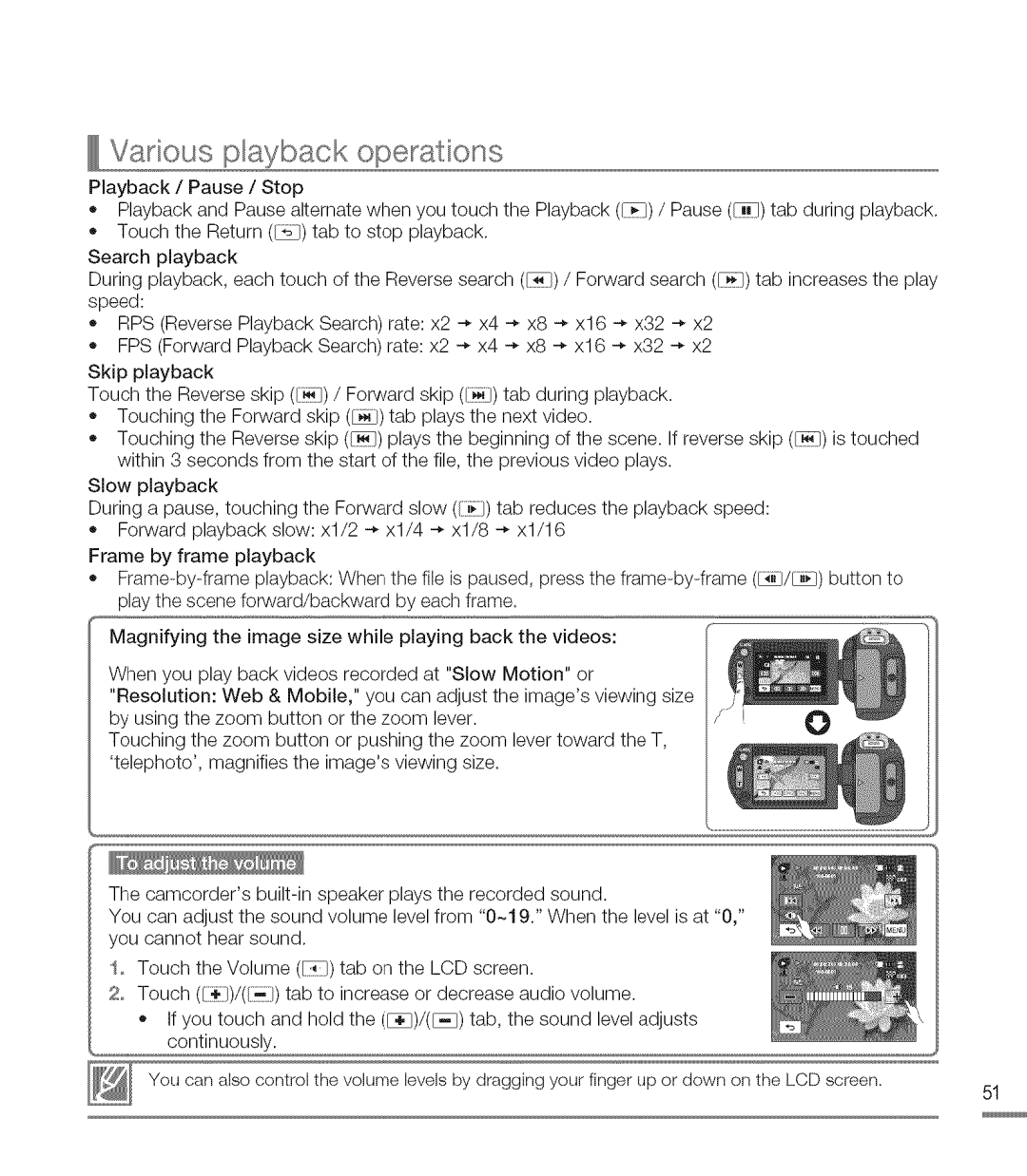 Samsung M20SN, M20BN user manual Various playback operations 