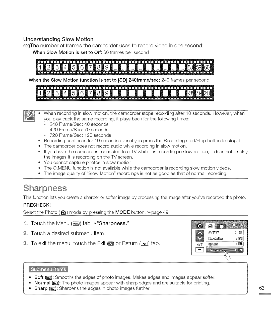 Samsung M20SN, M20BN user manual WhenSlowMotionissettoOff60framespersecond 