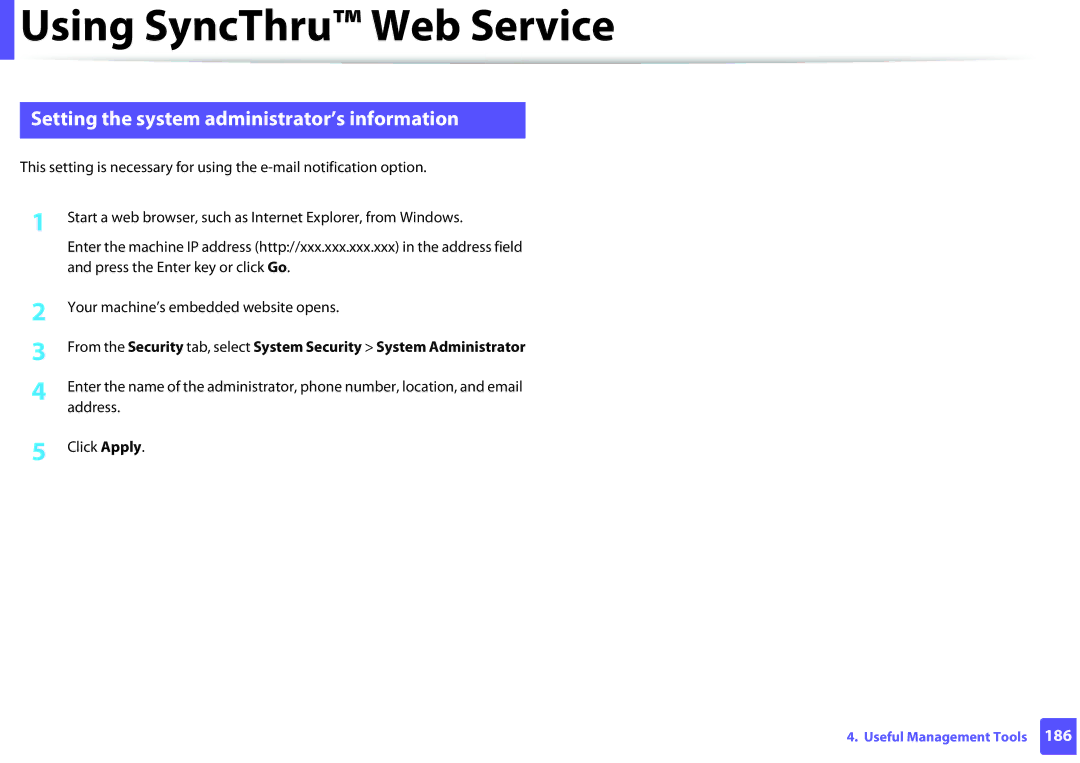 Samsung M282x, M262x, M283x series manual Setting the system administrator’s information 