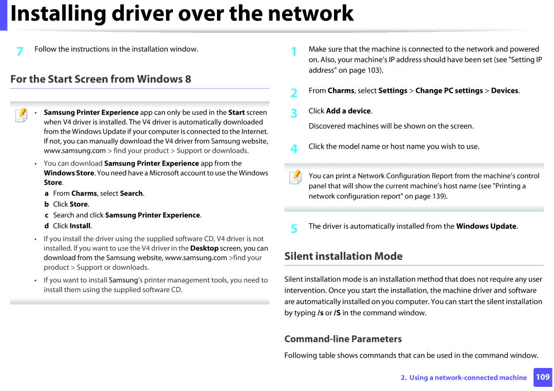 Samsung SLM2825DW, M282x, M262x, SLM2625D manual For the Start Screen from Windows, Silent installation Mode, Address on 