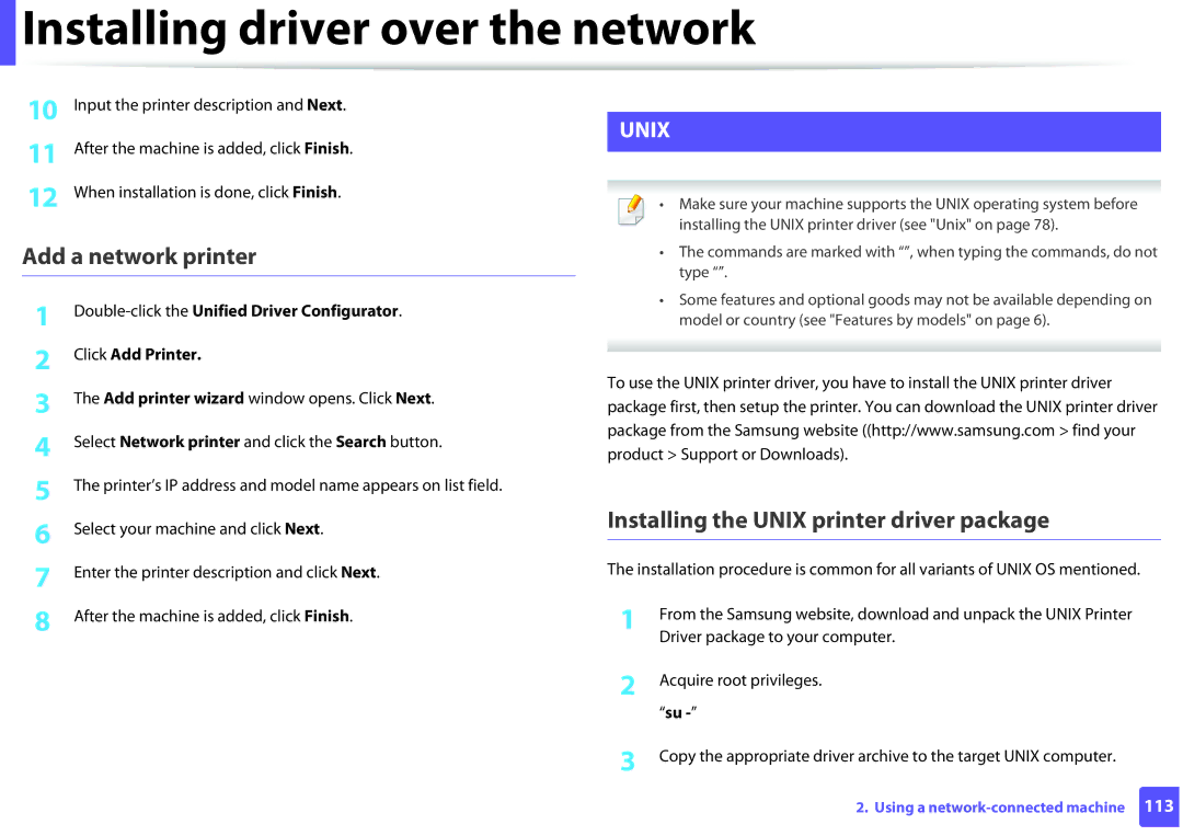 Samsung SLM2625DXAC, M282x, M262x, SLM2825DW manual Add a network printer, Installing the Unix printer driver package 