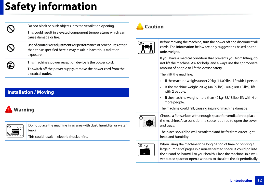 Samsung M282x, M262x, SLM2625DXAC, SLM2825DW manual Installation / Moving 