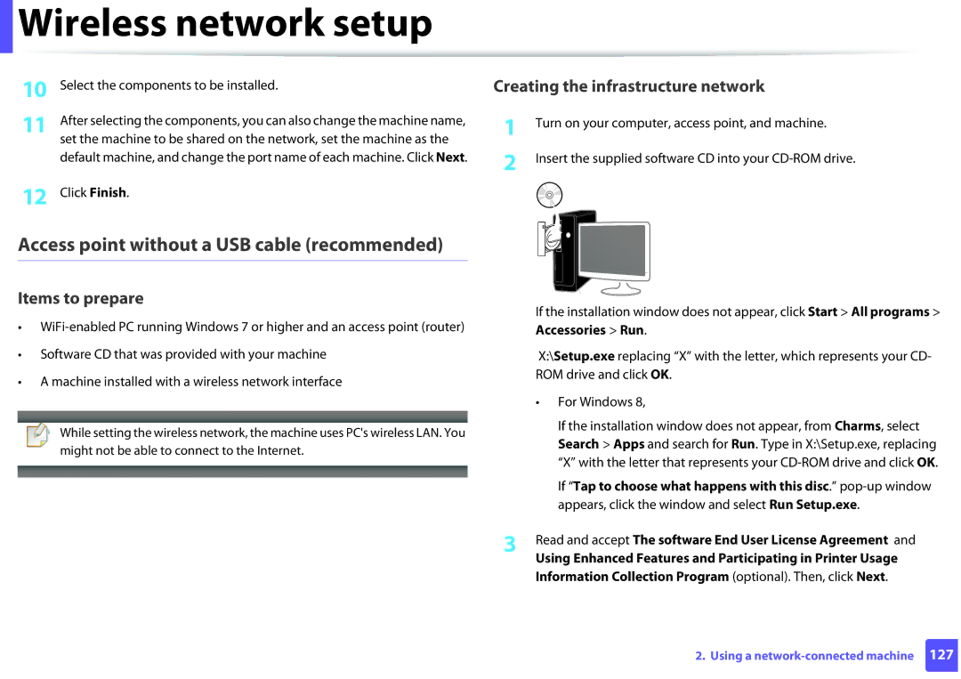 Samsung SLM2625D, M282x, M262x manual Access point without a USB cable recommended, Select the components to be installed 