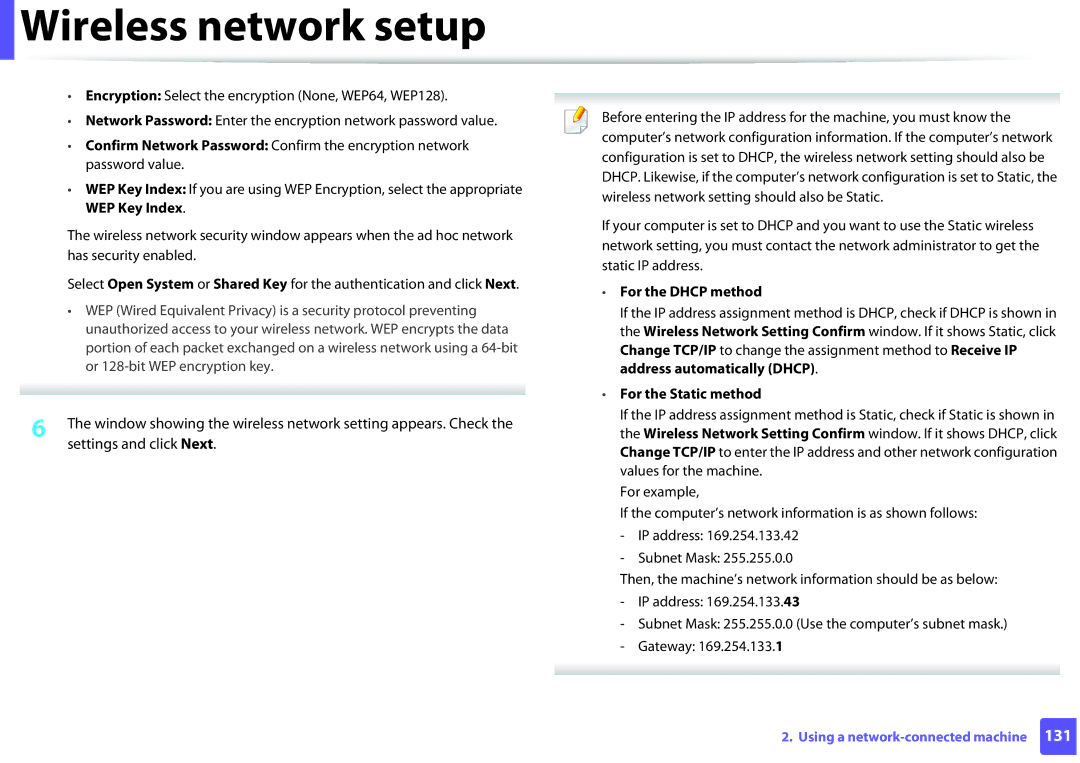 Samsung M262x, M282x, SLM2625DXAC, SLM2825DW manual For the Dhcp method, For the Static method 