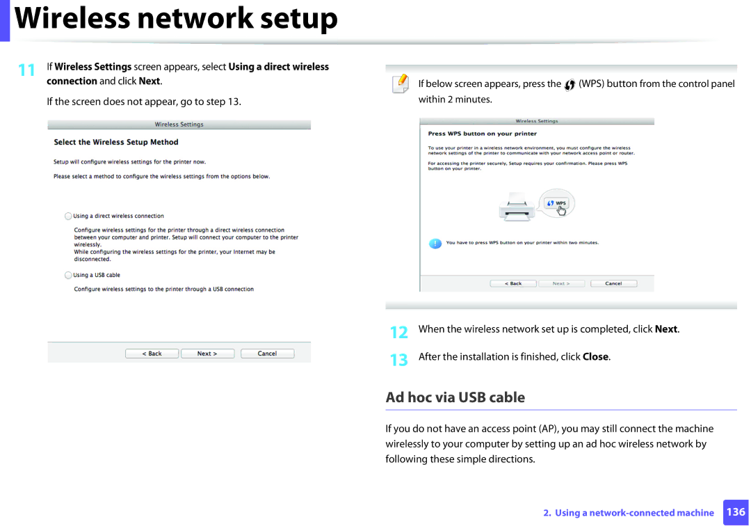 Samsung M262x, M282x, SLM2625DXAC, SLM2825DW manual Ad hoc via USB cable 