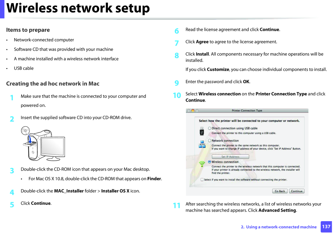 Samsung M282x, M262x, SLM2625DXAC, SLM2825DW manual Creating the ad hoc network in Mac 