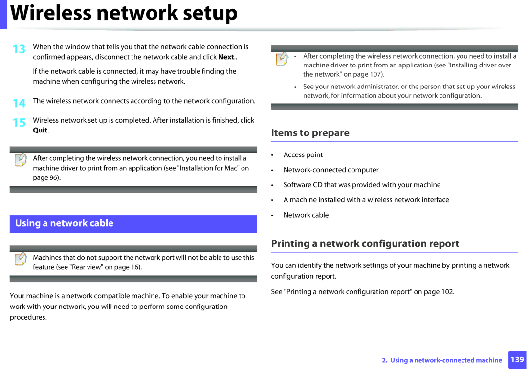 Samsung SLM2825DW, M282x, M262x, SLM2625DXAC manual Printing a network configuration report, Using a network cable, Quit 