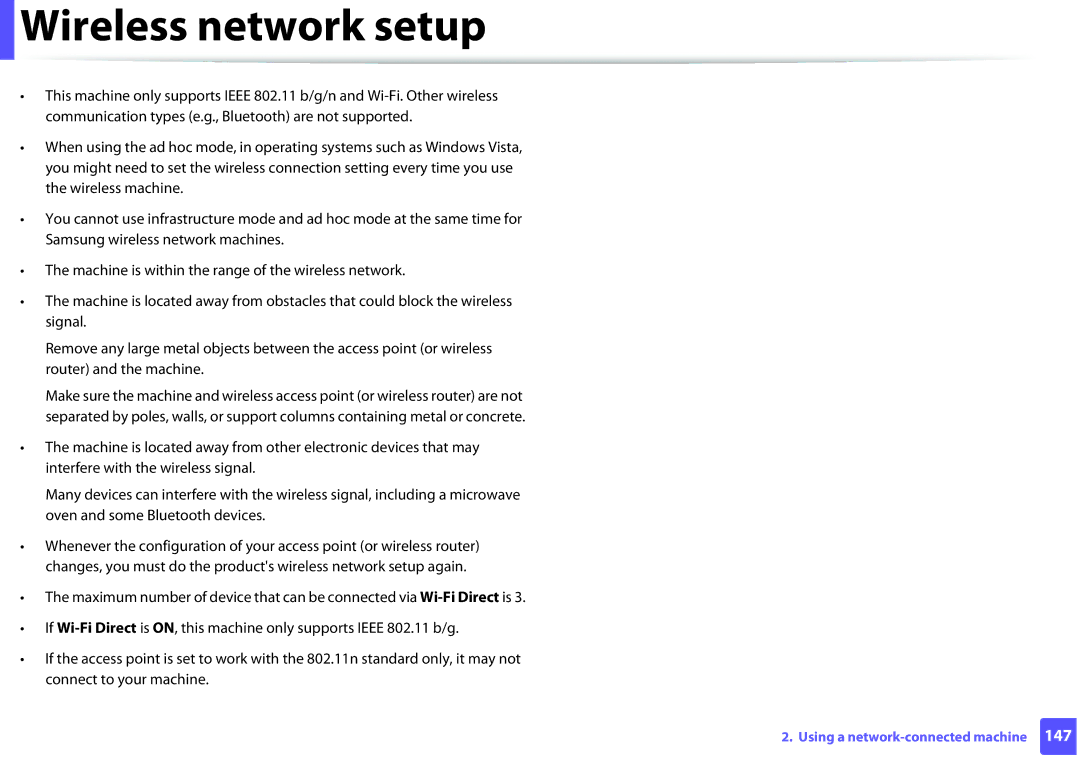 Samsung M282x, M262x, SLM2625DXAC, SLM2825DW manual Wireless network setup 