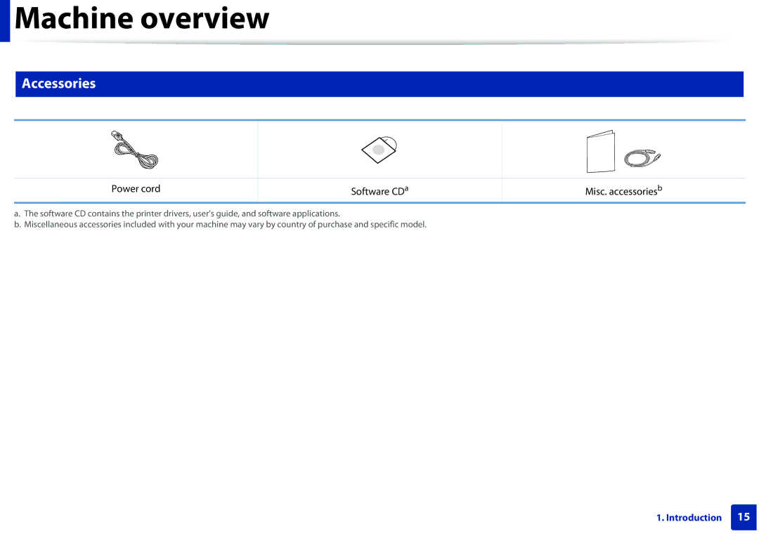 Samsung M282x, M262x, SLM2625DXAC, SLM2825DW manual Machine overview, Accessories 