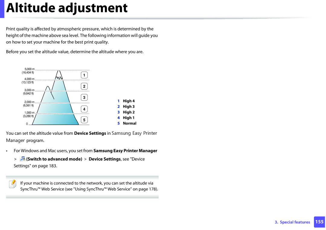 Samsung M282x, M262x, SLM2625DXAC, SLM2825DW manual Altitude adjustment 