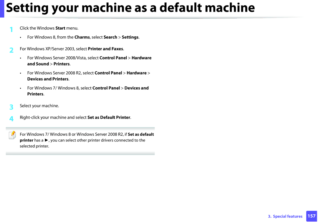 Samsung M282x, M262x, SLM2625DXAC, SLM2825DW manual Setting your machine as a default machine 