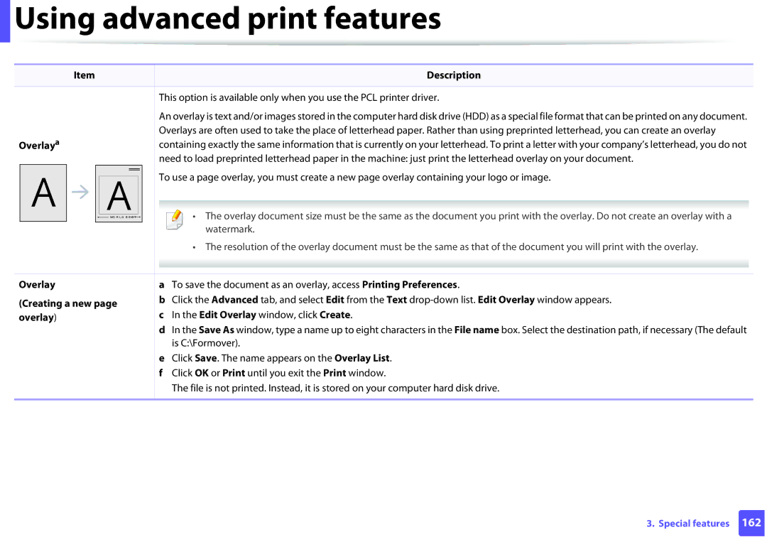 Samsung M282x, M262x, SLM2625DXAC, SLM2825DW manual Overlay a, Creating a new 