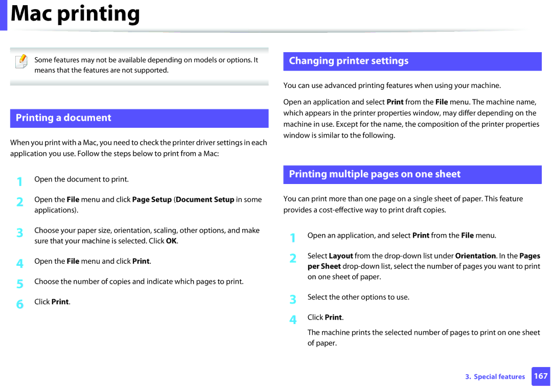 Samsung SLM2625D, M282x Mac printing, Printing a document, Changing printer settings, Printing multiple pages on one sheet 