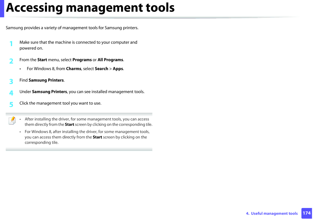 Samsung SLM2825DW, M282x, M262x, SLM2625DXAC manual Accessing management tools, Find Samsung Printers 