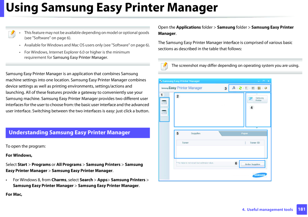 Samsung M262x Using Samsung Easy Printer Manager, Understanding Samsung Easy Printer Manager, To open the program, For Mac 