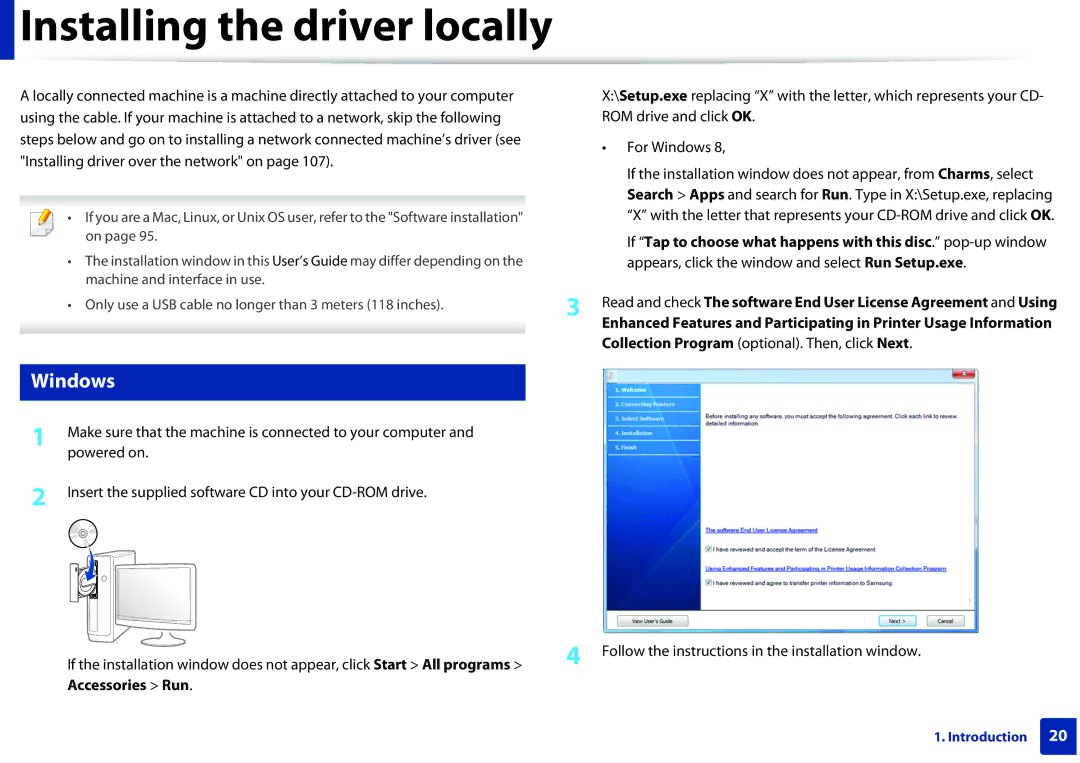 Samsung M282x, M262x, SLM2625D manual Installing the driver locally, Windows, Collection Program optional. Then, click Next 