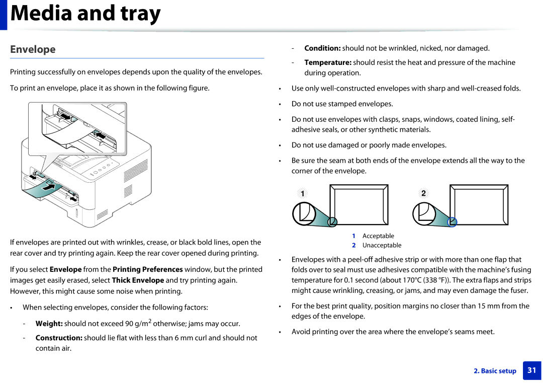 Samsung M262x, M282x, SLM2625DXAC, SLM2825DW manual Envelope, Unacceptable 