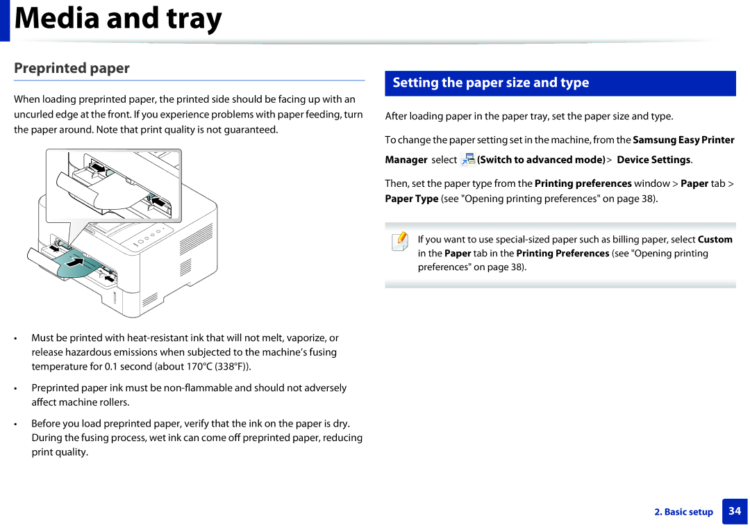 Samsung SLM2825DW, M282x, M262x, SLM2625DXAC manual Preprinted paper, Setting the paper size and type 