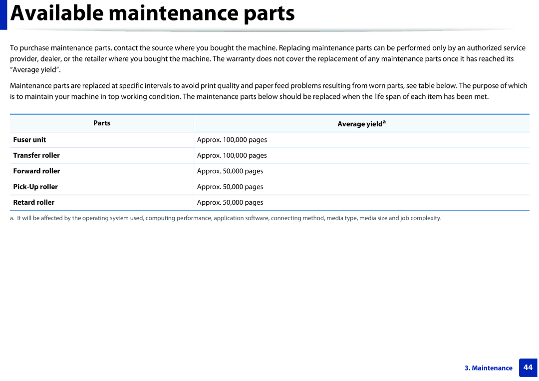 Samsung SLM2825DW, M282x, M262x, SLM2625DXAC manual Available maintenance parts 