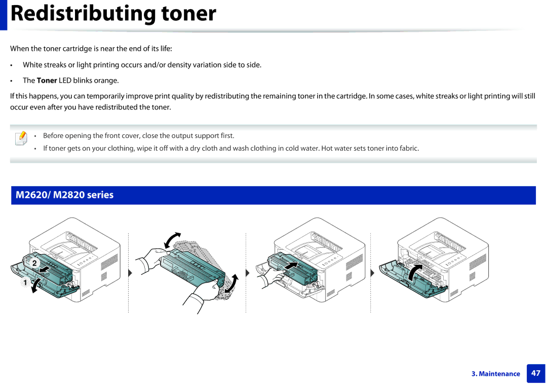 Samsung M282x, M262x, SLM2625DXAC, SLM2825DW manual Redistributing toner, M2620/ M2820 series 