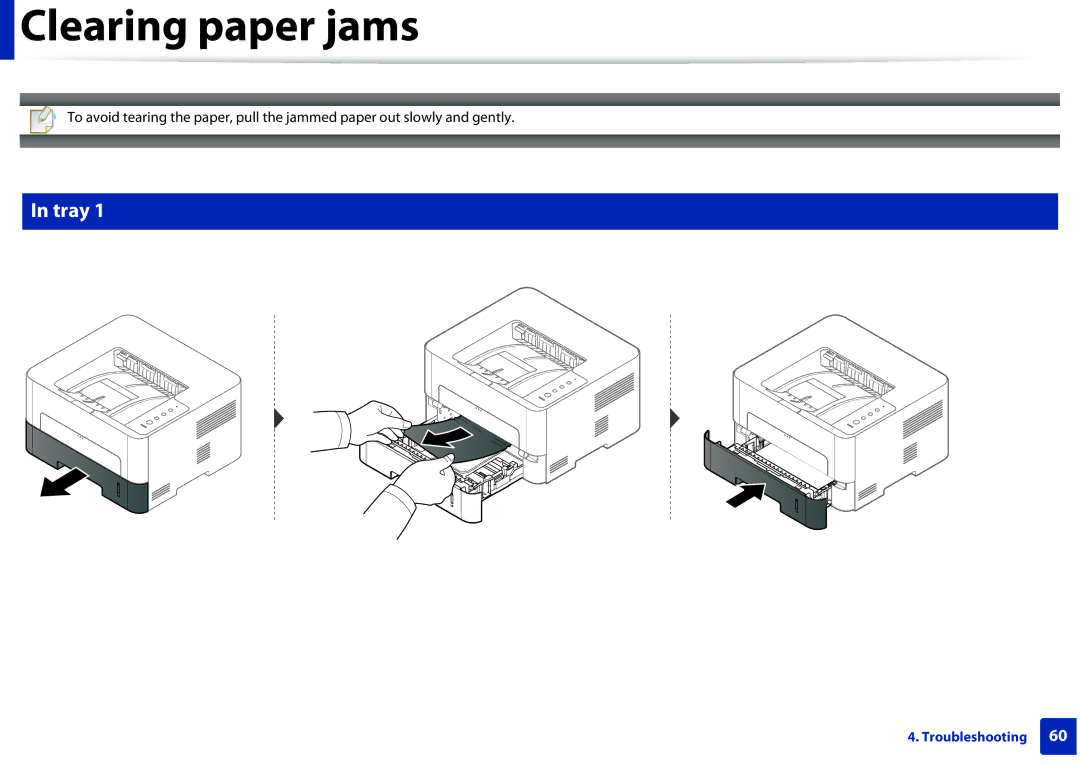 Samsung M282x, M262x, SLM2625DXAC, SLM2825DW manual Clearing paper jams, Tray 