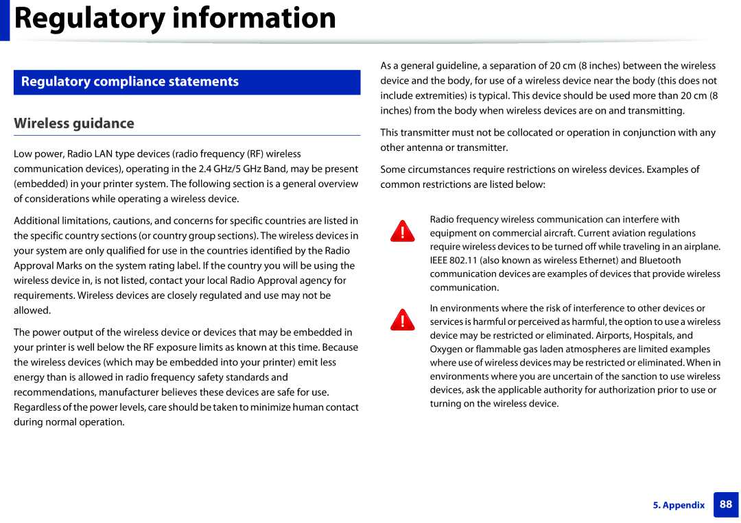 Samsung SLM2625DXAC, M282x, M262x, SLM2825DW manual Wireless guidance, Regulatory compliance statements 