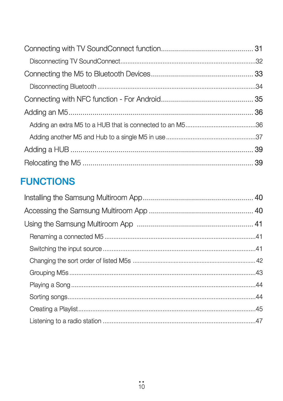 Samsung M5 user manual Functions 