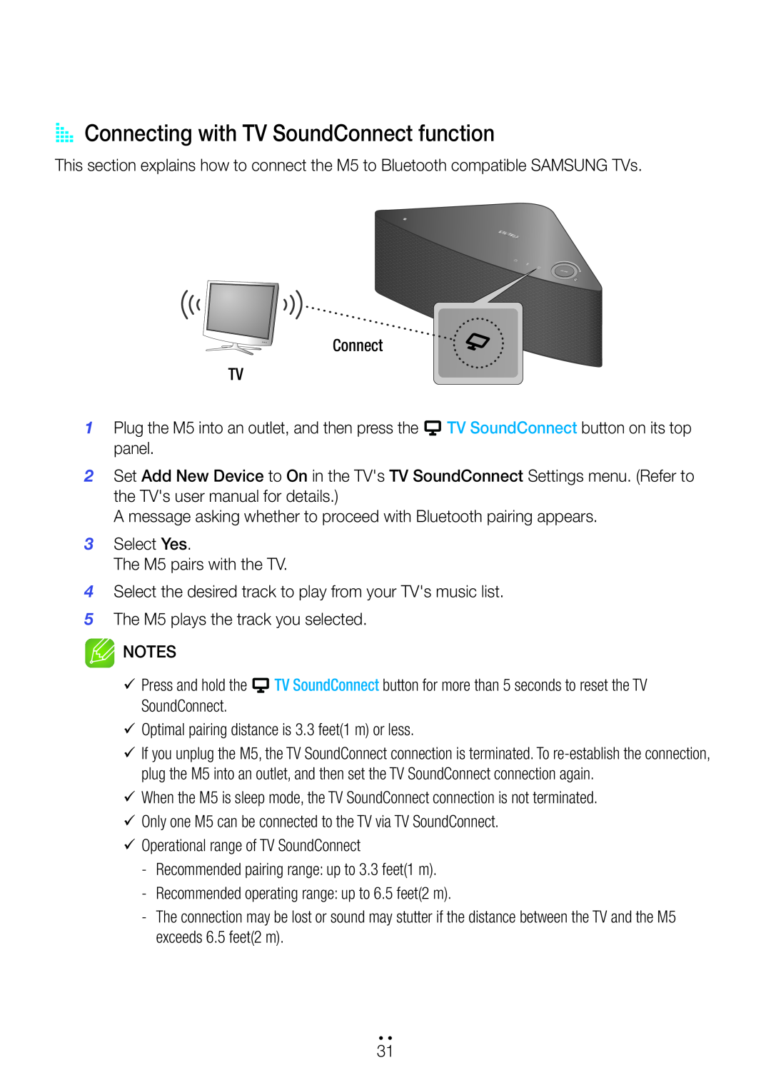 Samsung M5 user manual AA Connecting with TV SoundConnect function 