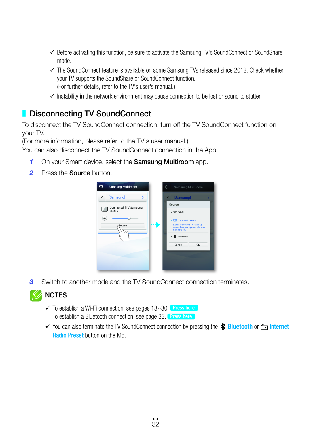 Samsung M5 user manual Disconnecting TV SoundConnect 