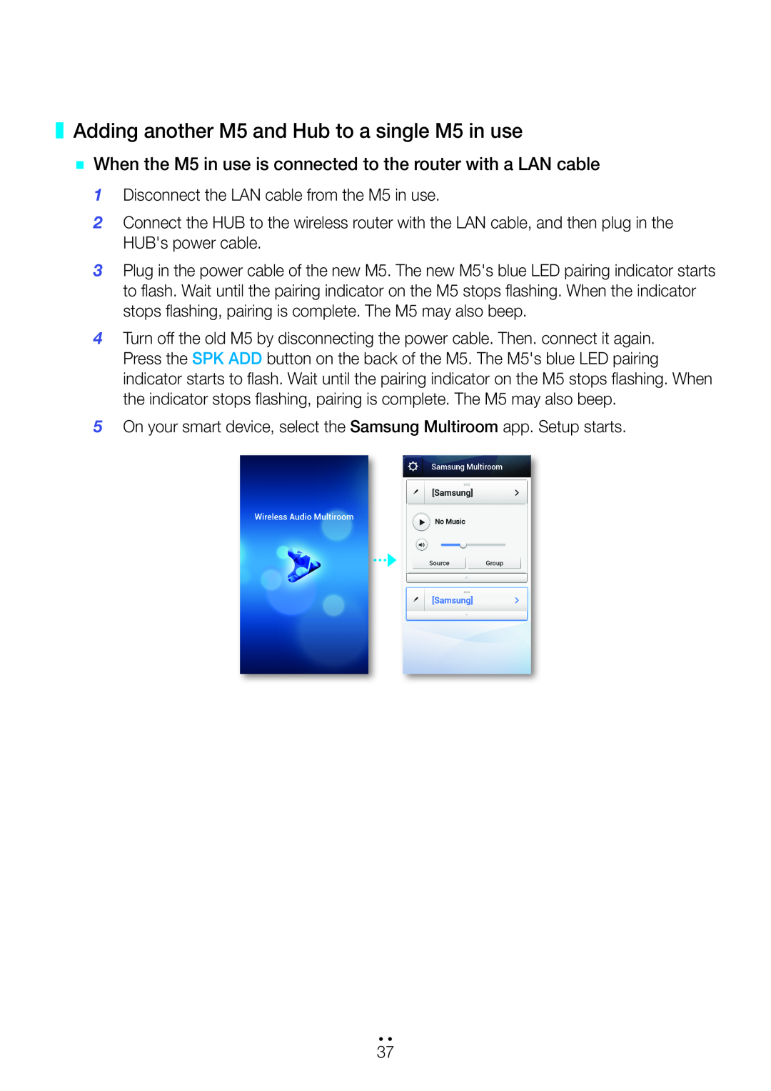 Samsung user manual Adding another M5 and Hub to a single M5 in use 