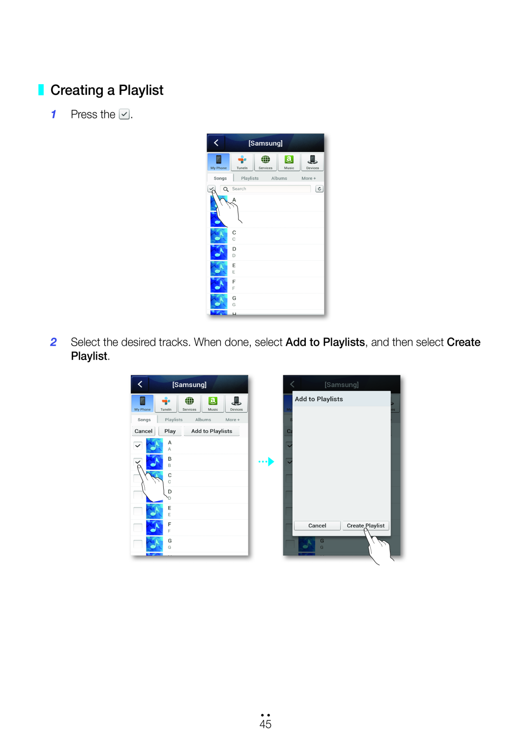 Samsung M5 user manual Creating a Playlist, Press the, 4444 