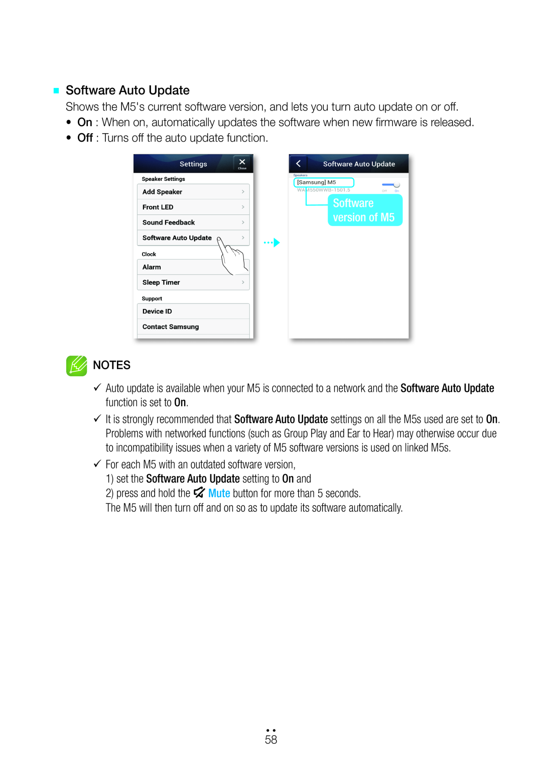 Samsung M5 user manual `` Software Auto Update 