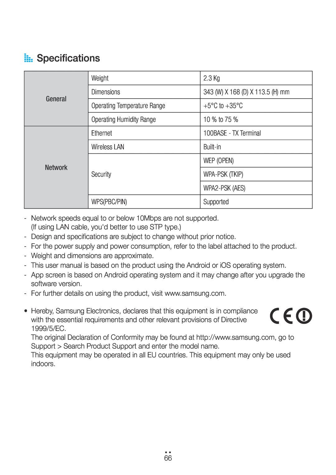 Samsung M5 user manual AA Specifications 
